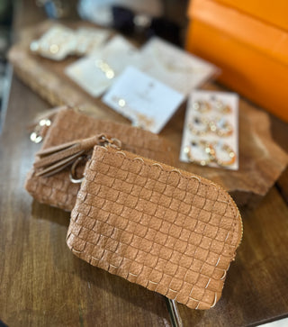 Bailey Checkered Keychain Wallet: Tan