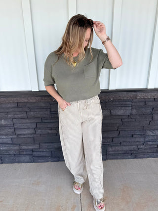 Cream & Brown Striped Drawstring Pants