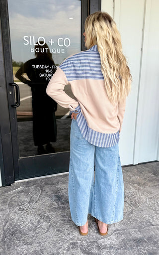 Coco Waffle Knit with Striped Trim Top