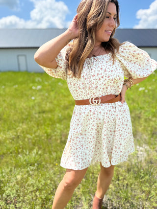 Rose Floral Puff sleeve Mini Dress