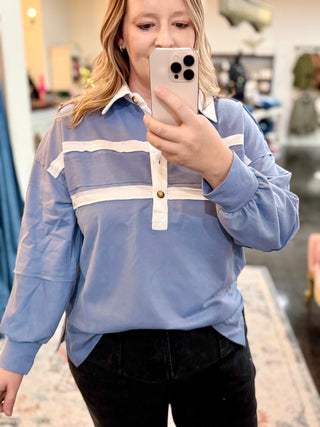 Slate Blue Collared 3/4 button down