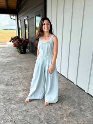 Mineral washed scoop neck Denim Jumpsuit