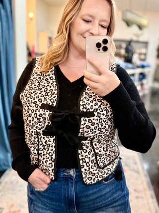 Mute pink leopard front tie vest