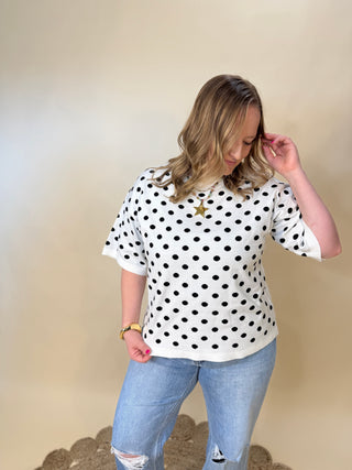Oversized Polka Dot Top: WHITE/BLACK