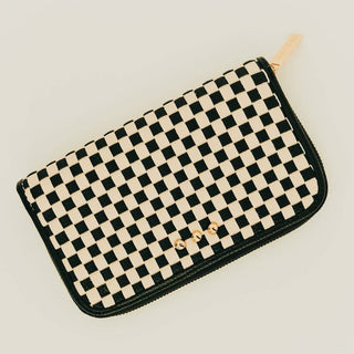 Lenni Large Zip Woven Wallet: Woven Checkered Black