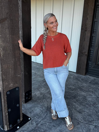 Clay Textured Short sleeve sweater