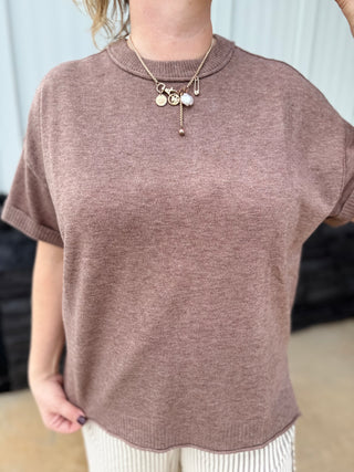 MOCHA CREW NECK KNIT T-SHIRT