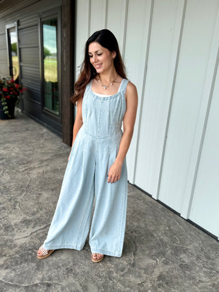 Mineral washed scoop neck Denim Jumpsuit