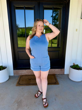 French terry Blue sleeveless romper