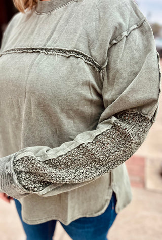 Olive mineral washed terry knit top