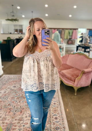 Peach Grey Floral Lace Cami