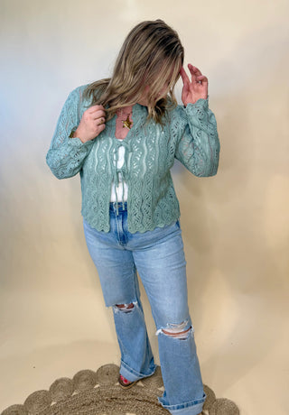 Sage crochet front tie sweater