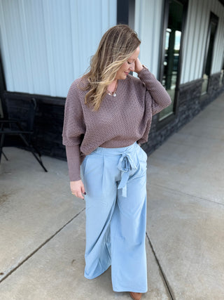 OPEN KNIT DOLMAN SLEEVED V-NECK KNIT SWEATER