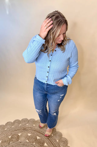 Sky mini cable knit button up cardigan
