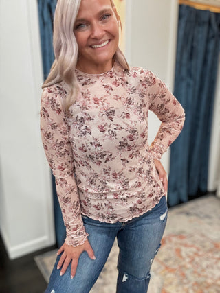 Floral Mock neck mesh top