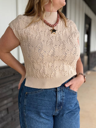 Cream Cable knit Mock Neck Sweater