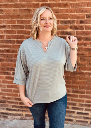 Sage 3/4 sleeve stripped knit top
