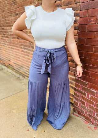 Denim wide leg tiered pant