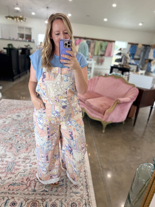 Floral Crochet Pearl Patch Overalls