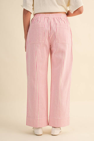 PINK STRIPED WIDE LEG DRAWSTRING PANTS