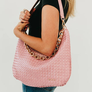 Sienna Slouchy Woven Shoulder Bag Dusty Pink