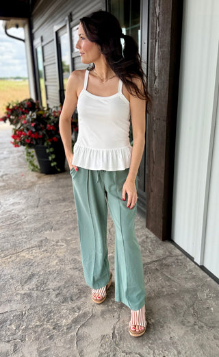 White Rib Tank W/ smocked back