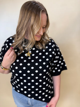 Oversized Polka Dot Top: BLACK/WHITE