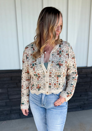 Boho Crochet Button Cardigan