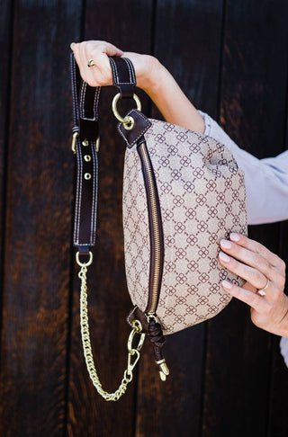 Lydia Designer Crossbody Belt Bag: Coffee Flower
