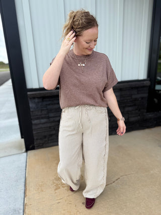 MOCHA CREW NECK KNIT T-SHIRT