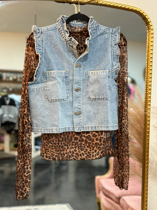 Denim ruffle vest