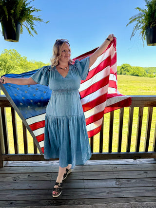 Washed Denim V Neck Dress