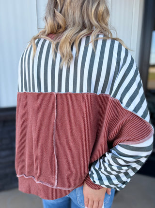 Olive & Rust striped crewneck top