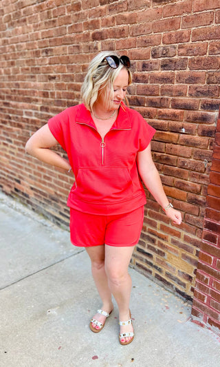 Orange Red Side zip short/top set