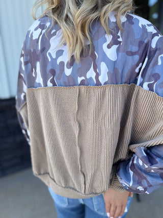 Camo Ribbed back Crewneck top
