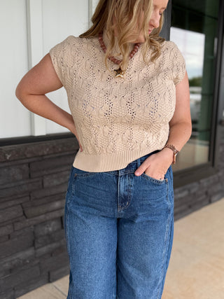 Cream Cable knit Mock Neck Sweater