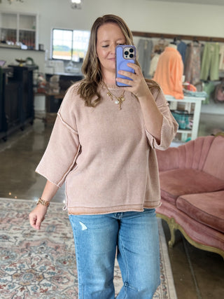 Latte 3/4 sleeve Mineral washed Top
