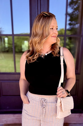 Black Sleeveless Top with contrast trim