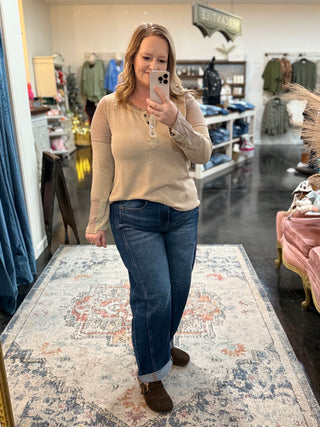 Taupe Keep it on button down top