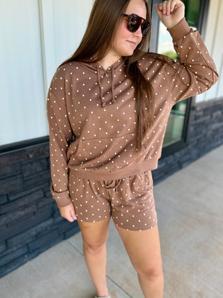 Mocha Polka Dot Hoodie and Short Set