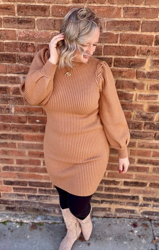 Camel sweater mini dress