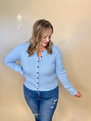 Sky mini cable knit button up cardigan