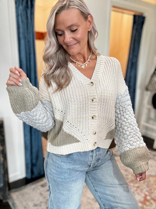 White sand chunky button cardigan