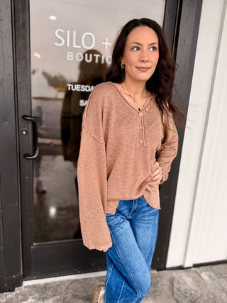 Coco Raw seamed Henley Sweater