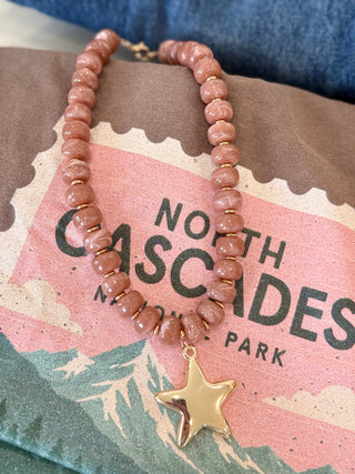 Mauve Star Beaded Necklace