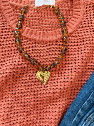 Golden Horizon Beaded Heart Necklace