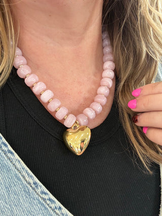 Light pink heart beaded necklace