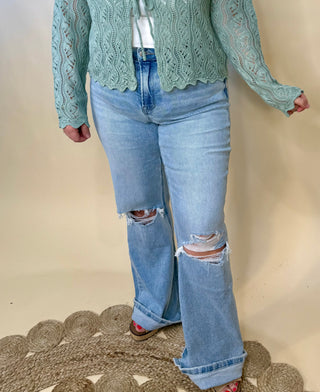 York high rise distressed flare Jeans