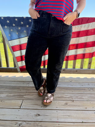 Black Seamed Barrel Jeans