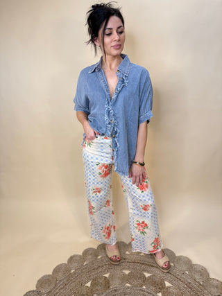 Floral checkered pant